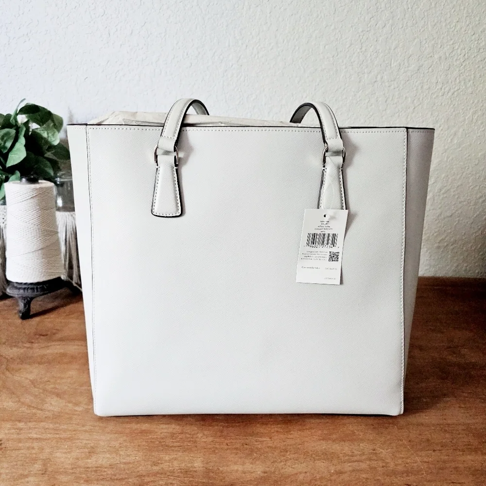 Kate Spade Perry Saffiano Leather Laptop Tote Large Purse Bag Stone Path NEW